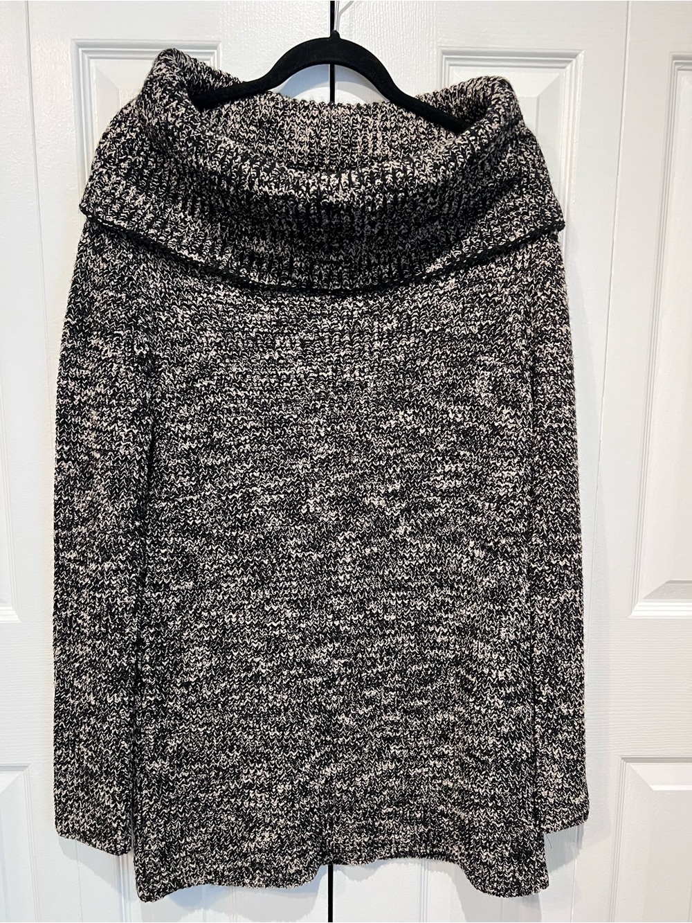Mango Black/Cream Cotton Blend Cowl Neck Tunic Sweater Size S (fits oversized)